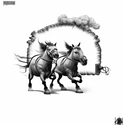 Mules With Easy Line Work Pulling A Door That's On Fire