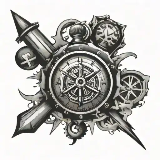 One Piece Anime Tattoo With A Clock And Compass That Also Has A One Piece Quote