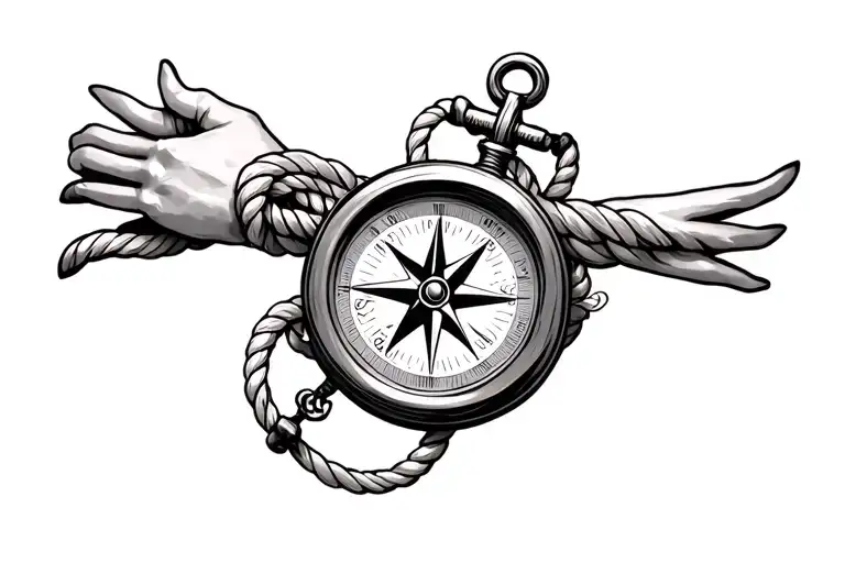 Compass With Anchor And Rope Wrapped Around Arm