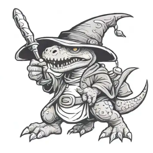 Dinosaur Wizard Holding A Wand And Wearing A Hat