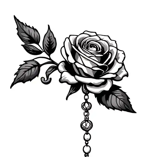 Rose With Rosary Dangling Jewelry