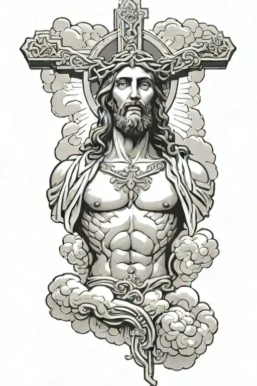 Jesus In A Cross With Clouds Around