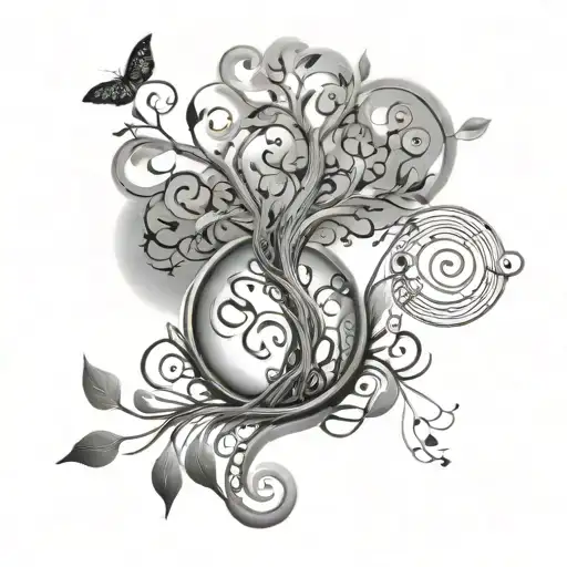 An Intricate Tree Of Life With Musical Notes As Leaves Tattoo