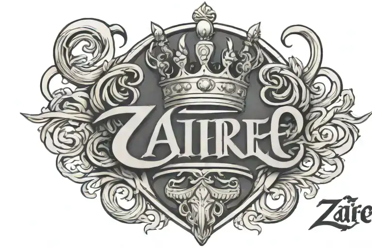 Zaire In Cursive With Scorpion Designs And A King Crown