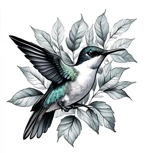 Small Hummingbird And Leaves Intertwined