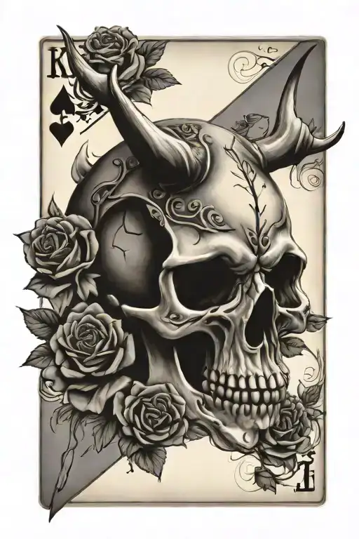 Skull And Roses And Playing Cards Western Bull Skull
