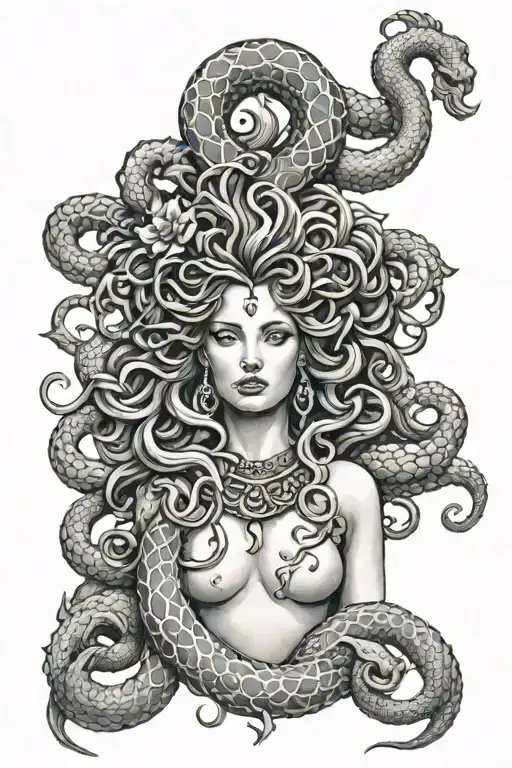 Feminine Medusa With Cobra And Rattlesnakes