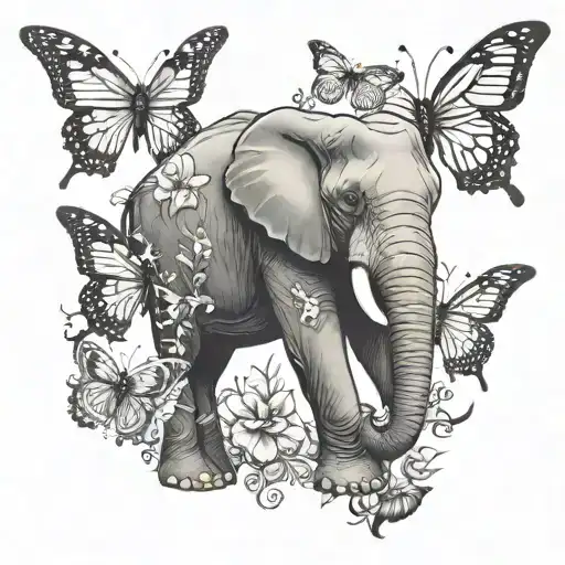 Elephant And Butterflies