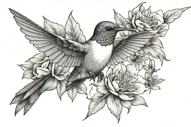 Hummingbird With Columbine Flower