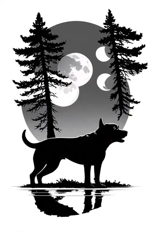 Trees With A Pitbull Howling At The Moon Phases