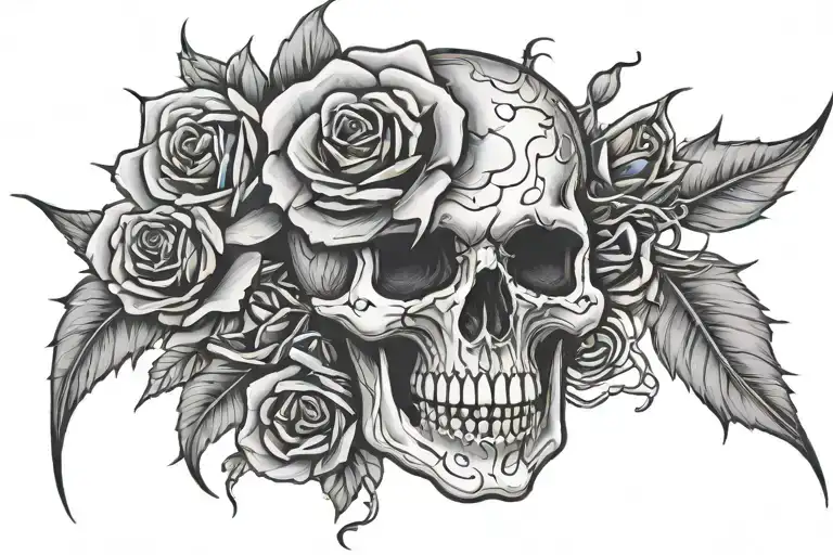 Barbwire Skull Rose Flame Burns