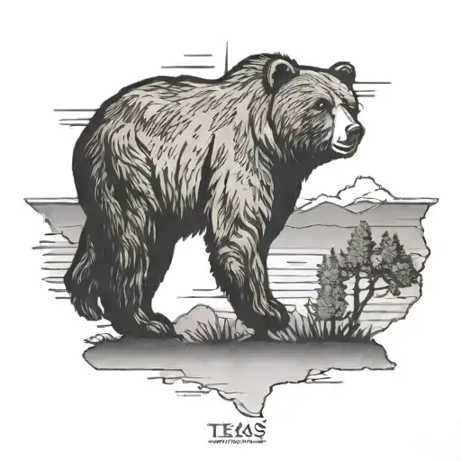Texas State Outline California Bear Inside