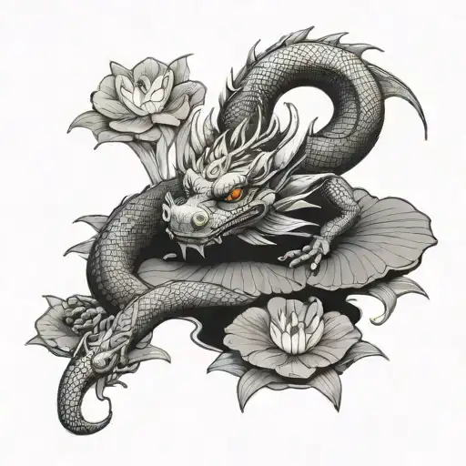 Dragon On A Lilly Pad In A Pond Lotus