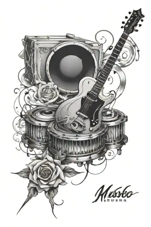 Music Themed Tattoo Design Combining Elements