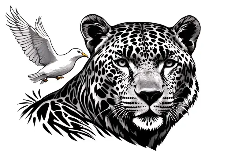 Brazilian Jaguar And California Bear With Biblical Dove In The Middle Centet