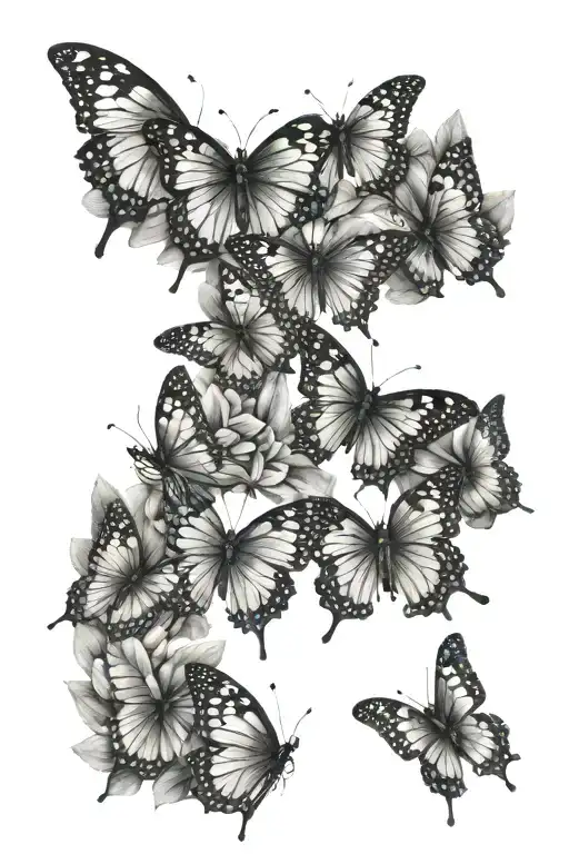 Seven Medium Size Butterflies Going Down The Spine In A Straight Line