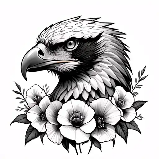 Eagle Head With Poppies And Gladiolas Flowers