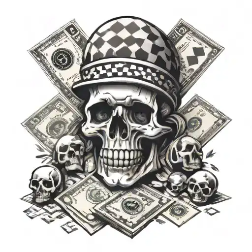 Drawing Checkerboard Games With Mini Skulls And Money Bills