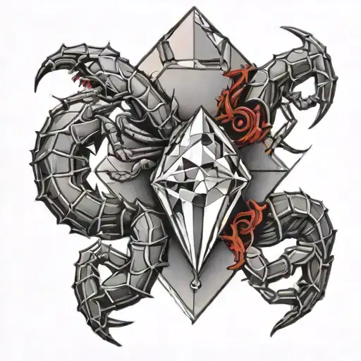 A Long Scorpion In A Diamond With Black And Red On Forearm