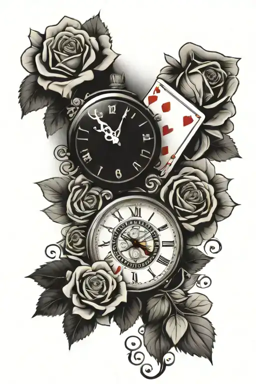 Clock With Playing Cards And Roses