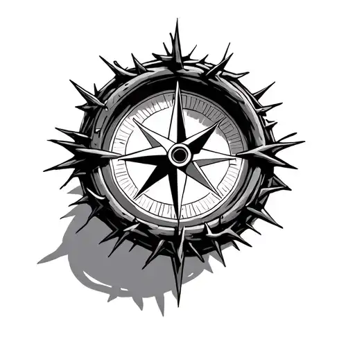 Compass With North Pointing To A Crown Of Thorns Jesus Wore On His Head