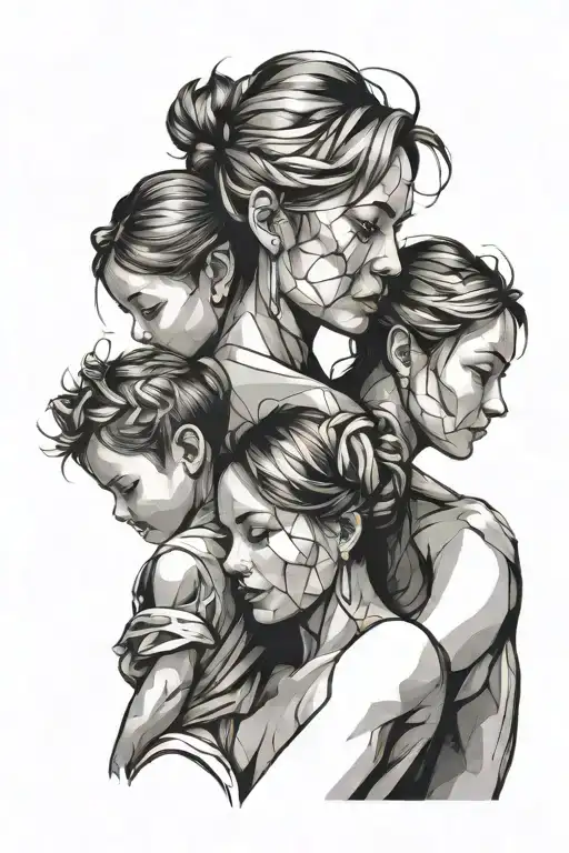 Mother With Daughter And Son Abstract Representation