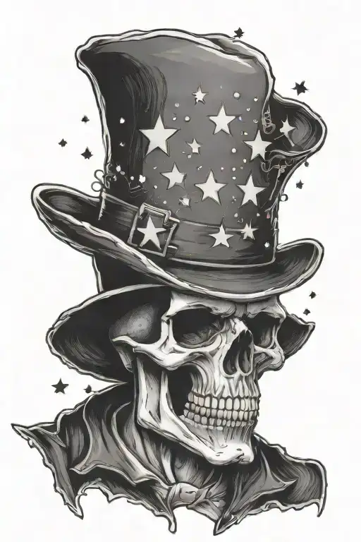 Skull Wearing Fedora Surrounded By Circle Of Stars