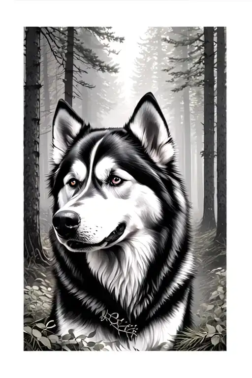 Husky In A Forest Looking