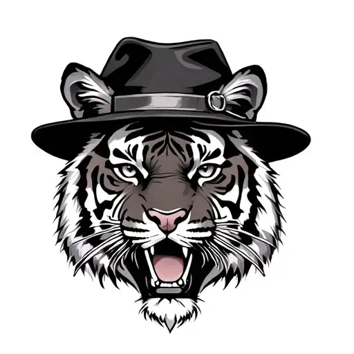 Tiger Head With A Hat On Top