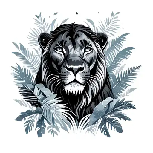 Panther And Lion In Jungle With Space And Night Sky