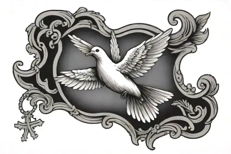 Church Glass With Dove And Praying Hands Reaching