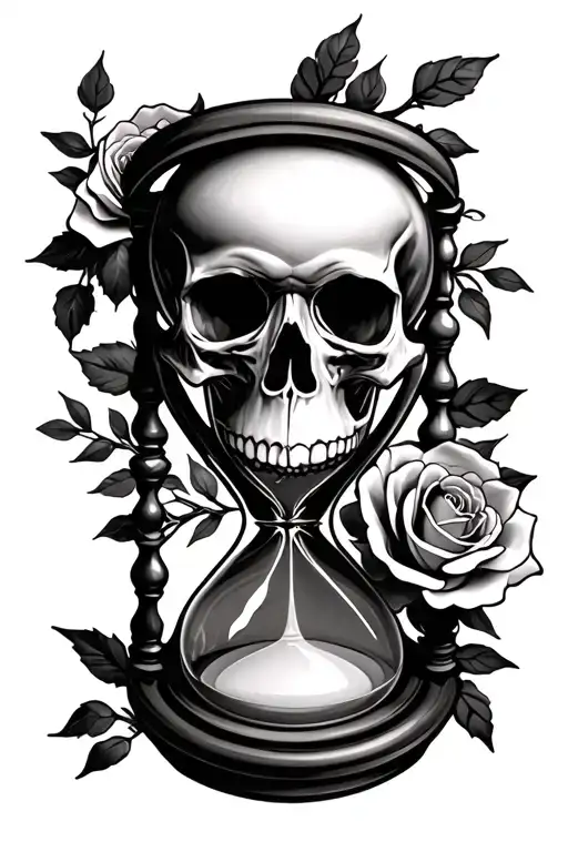 Hourglass With Skull And Roses And Olive Branch