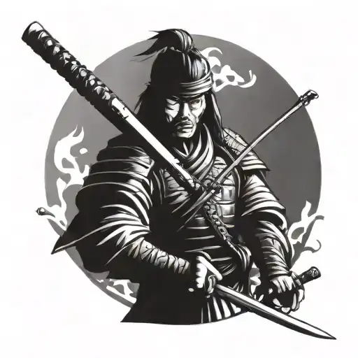 Samurai Warrior Holding 3 Swords