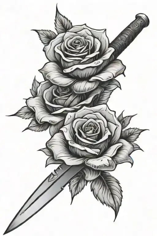 Combat Knife Wrapped In A Rose