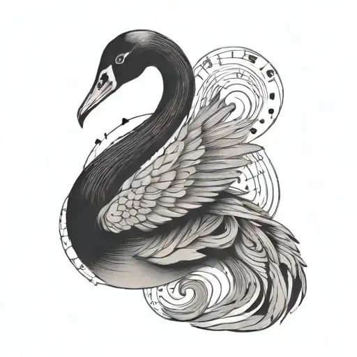 A Minimalist Tattoo Of A Black Swan With A Music Note Incorporated