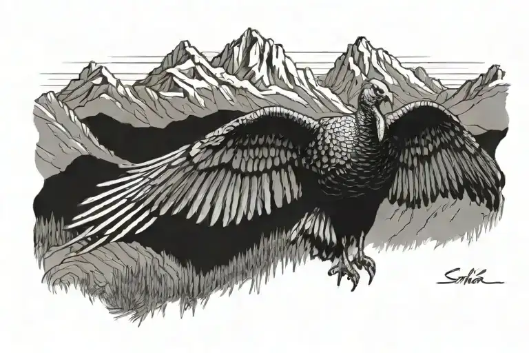 A Turkey In Flight Over A Mountain Valley
