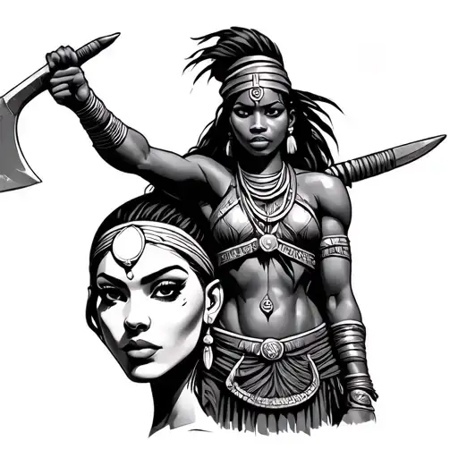 Powerful Nubian Warrior Pointing A Machete With A Female Face