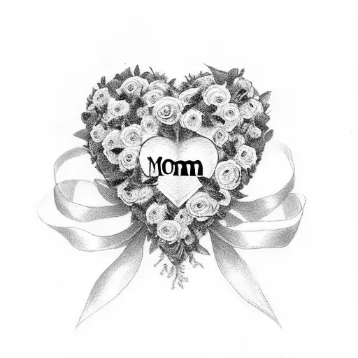 A Heart-shaped Floral Wreath With The Word 'Mom' In Elegant Script