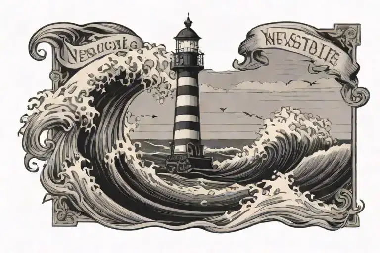 Wave With Lighthouse And Sign Saying Newcastle
