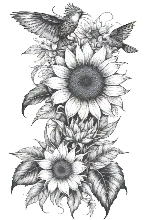 Sunflower And Birds Of Paradise And Badass