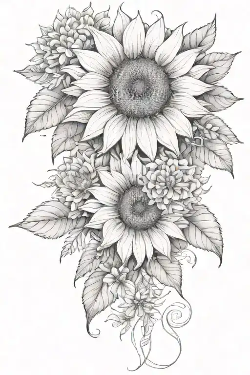 Large Sunflower Craddled By Roses And Chrysanthemums Flower