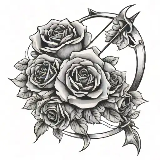 Bow And Arrow With Roses Intertwined