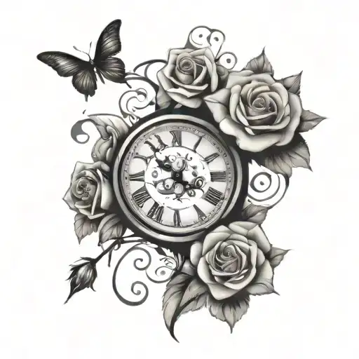 Clock With Roses And Graffiti Style Mural