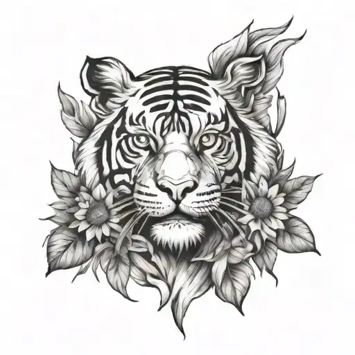 Tiger Mecha And Sunflower