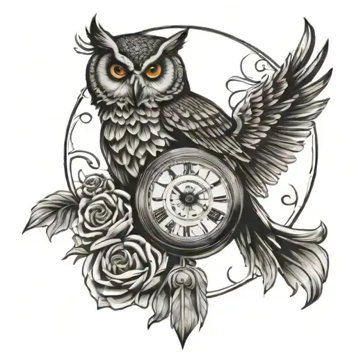 Owl With Santa Muerte Clock
