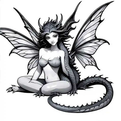 Dragon Cuddling Fairy Sitting