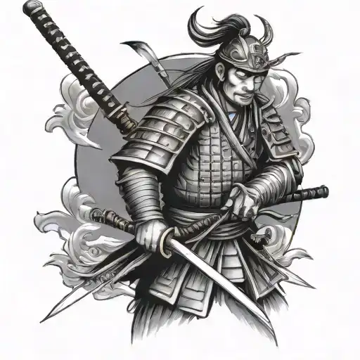 Samurai Warrior Holding 3 Swords