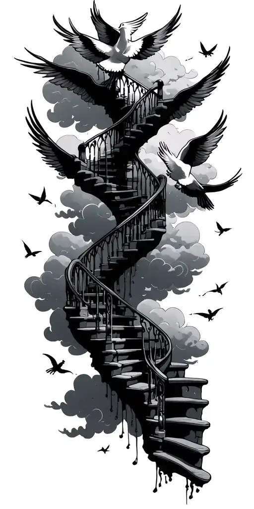 Heaven Staircase With Clouds Doves