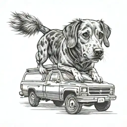 A Realistic Portrait Of Your Dog Riding In The Back Of Your Truck