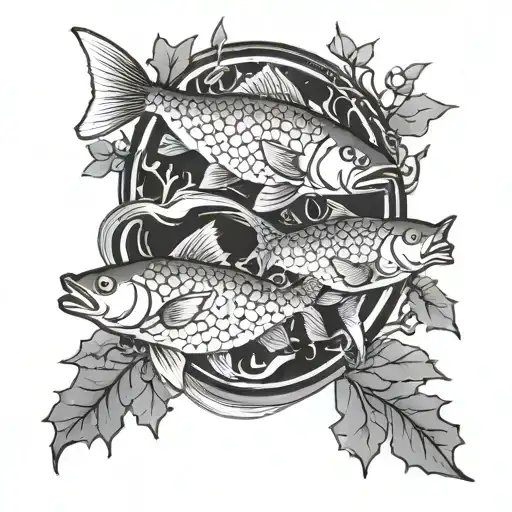 Three Fish Swimming Upstream Surrounded By Forest